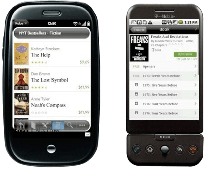 The Shortcovers reading app on early Android and Palm phones
